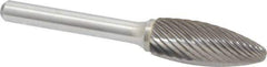 Atrax - 1/2" Cut Diam, 1/4" Shank Diam, Flame Head Single Cut Burr - Carbide, Radius End, 1-1/4" LOC, 3" OAL - Top Tool & Supply