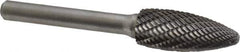 Atrax - 1/2" Cut Diam, 1/4" Shank Diam, Flame Head Double Cut Burr - Carbide, Radius End, 1-1/4" LOC, 3" OAL - Top Tool & Supply