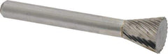 Atrax - 1/2" Cut Diam, 1/4" Shank Diam, Inverted Cone Head Single Cut Burr - Carbide, Flat End, 1/2" LOC, 2-1/4" OAL - Top Tool & Supply