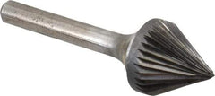 Atrax - 3/4" Cut Diam, 1/4" Shank Diam, Taper Head Single Cut Burr - Carbide, Radius End, 11/16" LOC, 2-7/16" OAL - Top Tool & Supply