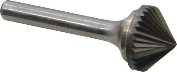 Atrax - 3/4" Cut Diam, 1/4" Shank Diam, Cone Head Single Cut Burr - Carbide, Point End, 3/8" LOC, 2-1/8" OAL - Top Tool & Supply