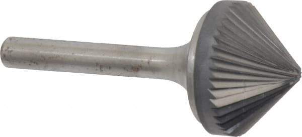 Atrax - 1" Cut Diam, 1/4" Shank Diam, Cone Head Single Cut Burr - Carbide, Point End, 1/2" LOC, 2-1/4" OAL - Top Tool & Supply