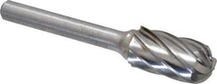 Atrax - 1/2" Cut Diam, 1/4" Shank Diam, Cylinder with Radius Head Fluted Cut Burr - Radius End, 1" LOC, 2-3/4" OAL - Top Tool & Supply