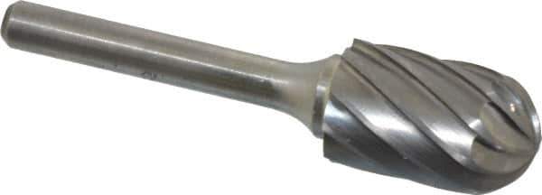 Atrax - 5/8" Cut Diam, 1/4" Shank Diam, Cylinder with Radius Head Fluted Cut Burr - Radius End, 1" LOC, 2-3/4" OAL - Top Tool & Supply