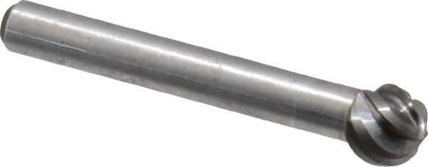 Atrax - 3/8" Cut Diam, 1/4" Shank Diam, Ball Head Fluted Cut Burr - Radius End, 1/4" LOC, 2-5/64" OAL - Top Tool & Supply