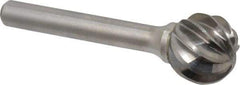 Atrax - 5/8" Cut Diam, 1/4" Shank Diam, Ball Head Fluted Cut Burr - Radius End, 1/4" LOC, 2-5/16" OAL - Top Tool & Supply