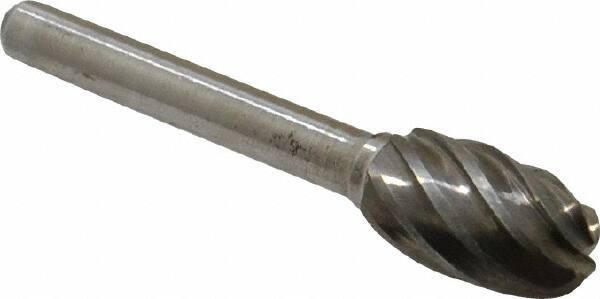 Atrax - 1/2" Cut Diam, 1/4" Shank Diam, Oval Head Fluted Cut Burr - Radius End, 7/8" LOC, 2-5/8" OAL - Top Tool & Supply