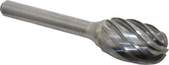 Atrax - 5/8" Cut Diam, 1/4" Shank Diam, Oval Head Fluted Cut Burr - Radius End, 1" LOC, 2-3/4" OAL - Top Tool & Supply