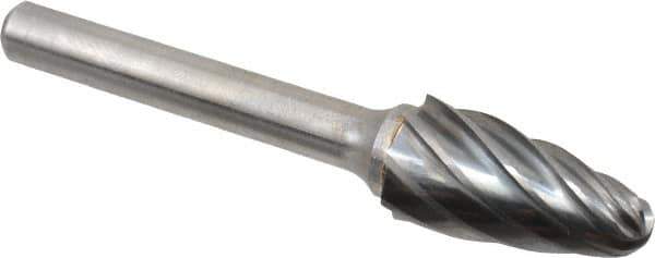 Atrax - 1/2" Cut Diam, 1/4" Shank Diam, Tree with Radius Head Fluted Cut Burr - Radius End, 1" LOC, 2-3/4" OAL - Top Tool & Supply