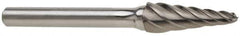 SGS Pro - 3/4" Cut Diam, 1/4" Shank Diam, Taper Head Single Cut Burr - Carbide, Radius End, 1-1/2" LOC, 3-3/8" OAL - Top Tool & Supply