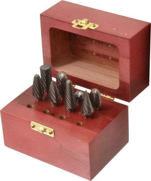 Atrax - 8 Piece, 1/4" Shank Burr Set - Tungsten Carbide, Multiple Head Shape - Top Tool & Supply