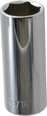 Paramount - 9/16", 1/4" Drive, Deep Hand Socket - 6 Points, 1-15/16" OAL, Steel, Chrome Finish - Top Tool & Supply