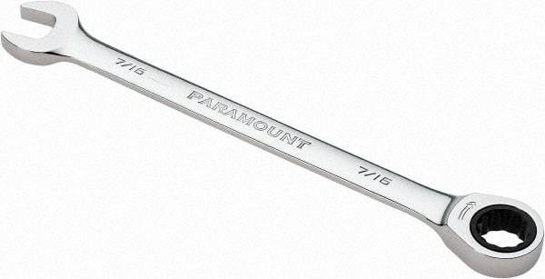 Paramount - 7/16" 12 Point Ratcheting Combination Wrench - 6-1/2" OAL, Chrome Vanadium Steel, Polished Finish - Top Tool & Supply