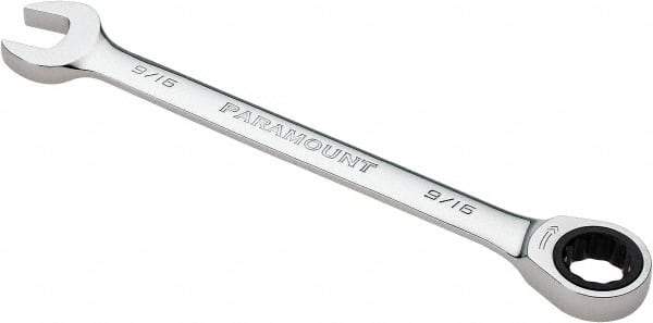 Paramount - 9/16" 12 Point Ratcheting Combination Wrench - 7-1/2" OAL, Chrome Vanadium Steel, Polished Finish - Top Tool & Supply