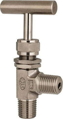 Ham-Let - 5,000 Max psi, 1/4" Pipe, 316 Grade Stainless Steel, Angled Instrumentation Needle Valve - MNPT x MNPT End Connections, Swaglok SS-1RM4-A - Top Tool & Supply