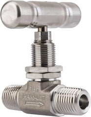 Ham-Let - 5,000 Max psi, 1/4" Pipe, 316 Grade Stainless Steel, Inline Stem Vee Instrumentation Needle Valve - MNPT x MNPT End Connections, Swaglok SS-1VM4-SH - Top Tool & Supply