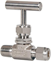 Ham-Let - 5,000 Max psi, 1/8" Pipe, 316 Grade Stainless Steel, Inline Stem Regulating Instrumentation Needle Valve - MNPT x Compression End Connections, Swaglok SS-ORM2-S2 - Top Tool & Supply