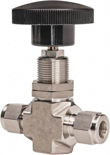 Ham-Let - 5,000 Max psi, 3/8" Pipe, 316 Grade Stainless Steel, Inline Stem Regulating Instrumentation Needle Valve - Compression x Compression End Connections - Top Tool & Supply