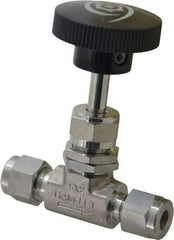 Ham-Let - 5,000 Max psi, 1/4" Pipe, 316 Grade Stainless Steel, Inline Stem Regulating Instrumentation Needle Valve - Compression x Compression End Connections, Swaglok SS-1RS4 - Top Tool & Supply