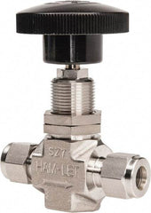 Ham-Let - 5,000 Max psi, 3/8" Pipe, 316 Grade Stainless Steel, Inline Stem Regulating Instrumentation Needle Valve - Compression x Compression End Connections, Swaglok SS-1RS6 - Top Tool & Supply