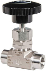 Ham-Let - 5,000 Max psi, 1/4" Pipe, 316 Grade Stainless Steel, Angled Stem Regulating Instrumentation Needle Valve - FNPT x FNPT End Connections, Swaglok SS-1RF4-A - Top Tool & Supply