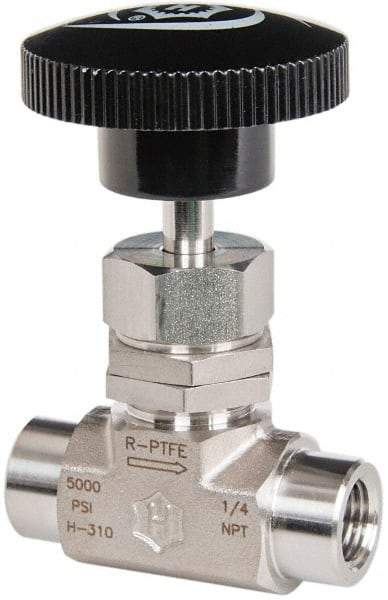 Ham-Let - 5,000 Max psi, 1/4" Pipe, 316 Grade Stainless Steel, Inline Stem Regulating Instrumentation Needle Valve - FNPT x FNPT End Connections, Swaglok SS-1RF4 - Top Tool & Supply