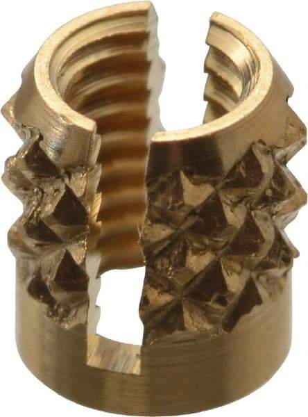 E-Z LOK - M3x0.50 Metric Coarse Brass Flush Press Fit Threaded Insert for Plastic - 3/16" OAL, 0.166" Insert Diam, 5/32" Hole Diam, 5/32" Drill - Top Tool & Supply