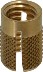 E-Z LOK - 3/8-16 UNC Brass Flush Press Fit Threaded Insert for Plastic - 5/8" OAL, 0.451" Insert Diam, 7/16" Hole Diam, 7/16" Drill - Top Tool & Supply