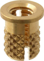 E-Z LOK - #8-32 UNC Brass Flanged Press Fit Threaded Insert for Plastic - 5/16" OAL, 0.23" Insert Diam, 7/32" Hole Diam, 7/32" Drill - Top Tool & Supply