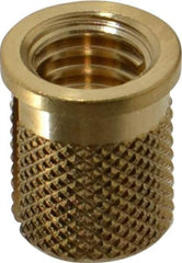 E-Z LOK - 5/16-18 UNC Brass Flanged Press Fit Threaded Insert for Plastic - 9/16" OAL, 0.389" Insert Diam, 0.357" Hole Diam, 3/8" Drill - Top Tool & Supply