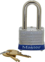 Master Lock - Keyed Alike Retaining Key Conductive Lockout Padlock - 1-1/2" Shackle Clearance, 9/32" Shackle Diam, 1-1/4" Body Height x 1-9/16" Body Width, Blue, 4 Pins - Top Tool & Supply