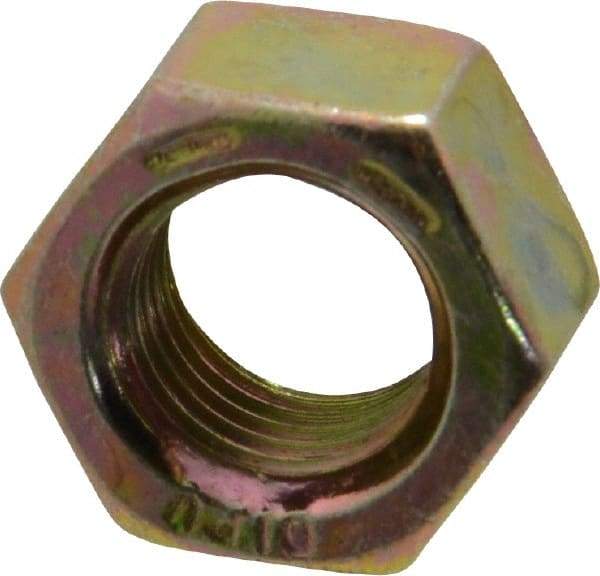 Value Collection - 3/8-24 UNF Steel Right Hand Hex Nut - 9/16" Across Flats, 21/64" High, Zinc Yellow Dichromate Finish - Top Tool & Supply