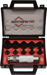 Mayhew - 11 Piece, 1/8 to 3/4", Hollow Punch Set - Round Shank, Alloy Steel, Comes in Plastic Case - Top Tool & Supply