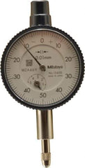 Mitutoyo - 5mm Range, 0-50 Dial Reading, 0.01mm Graduation Dial Drop Indicator - 40mm Dial, 1mm Range per Revolution, 0.013mm Accuracy, Revolution Counter - Top Tool & Supply