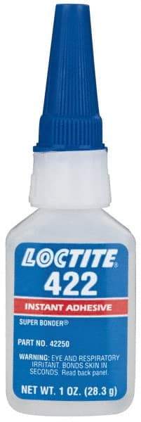 Loctite - 1 oz Bottle Clear Instant Adhesive - Series 422, 30 sec Working Time, 24 hr Full Cure Time, Bonds to Metal, Plastic & Rubber - Top Tool & Supply