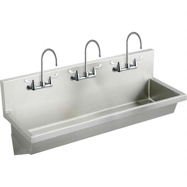 ELKAY - Stainless Steel Sinks Type: (3) Person Wash-Station w/Manual Faucet Outside Length: 72 (Inch) - Top Tool & Supply