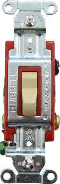 Hubbell Wiring Device-Kellems - 3 Pole, 120 to 277 VAC, 20 Amp, Industrial Grade, Toggle, Wall and Dimmer Light Switch - 1-5/16 Inch Wide x 4-1/16 Inch High - Top Tool & Supply