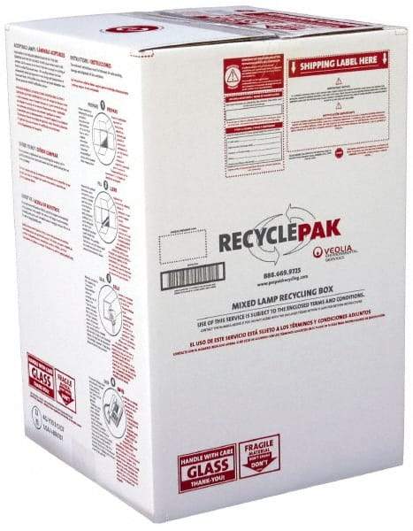 Recyclepak - 24-3/4 Inch Long x 16 Inch Wide x 16 Inch Deep, Lamp Recycling Box - 22 Piece, T12 or 32 Piece, T8 Capacity, Capacity U Tubes, Lamps, 2 Ft. Box - Top Tool & Supply