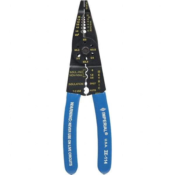 Imperial - 10 to 22 AWG Capacity Wire Stripper/Cutter/Crimper - 7-1/2" OAL, Hardened Steel with Cushion Grip Handle - Top Tool & Supply