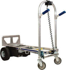 Wesco Industrial Products - 1,200 Lb Capacity 51-3/4" OAH Battery Powered Convertible Hand Truck - 18 x 7-1/2" Base Plate, Dual Grip/Loop Handle, Aluminum, Full Pneumatic Wheels - Top Tool & Supply