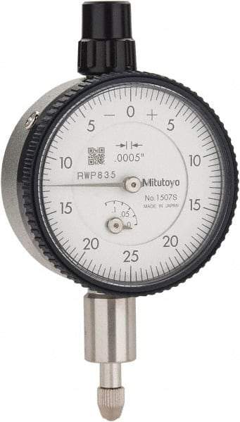 Mitutoyo - 1/8" Range, 0-25-0 Dial Reading, 0.0005" Graduation Dial Drop Indicator - 1-5/8" Dial, 0.05" Range per Revolution, 0.0005" Accuracy, Revolution Counter - Top Tool & Supply