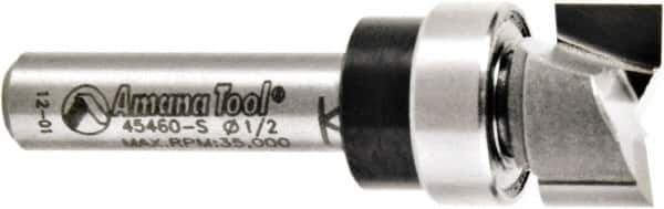 Amana Tool - 1/2" Cut Diam, 1/4" Length of Cut, 2 Flute Pattern-Cutting Edge Profile Router Bit - Solid Carbide, 1/4" Shank Diam, 1-5/8" OAL, Uncoated - Top Tool & Supply