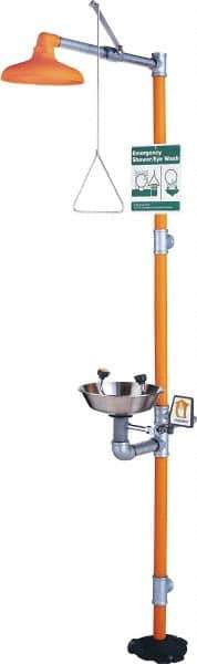 PRO-SAFE - 1-1/4" Inlet, 20 GPM shower Flow, Drench shower & Eyewash Station - Bowl, Triangular Pull Rod & Push Flag Activated, Galvanized Steel Pipe, Plastic Shower Head, 0.4 GPM Bowl Flow, Corrosion Resistant, Top or Mid Supply - Top Tool & Supply