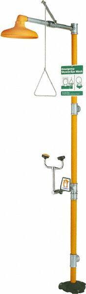 PRO-SAFE - 1-1/4" Inlet, 20 GPM shower Flow, Drench shower, Eye & Face Wash Station - No Bowl, Triangular Pull Rod & Push Flag Activated, Galvanized Steel Pipe, Plastic Shower Head, 3 GPM Bowl Flow, Corrosion Resistant, Top or Mid Supply - Top Tool & Supply