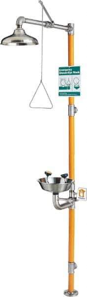 PRO-SAFE - 1-1/4" Inlet, 20 GPM shower Flow, Drench shower, Eye & Face Wash Station - Bowl, Triangular Pull Rod & Push Flag Activated, Stainless Steel Pipe, Stainless Steel Shower Head, 3 GPM Bowl Flow, Corrosion Resistant, Top or Mid Supply - Top Tool & Supply