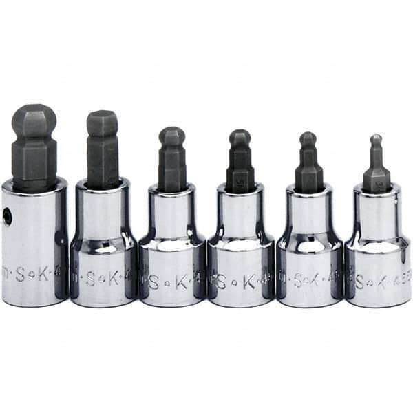 SK - 6 Piece 3/8" Drive Inch Ball Hex Bit Socket Set - 5/32 to 3/8" Hex - Top Tool & Supply