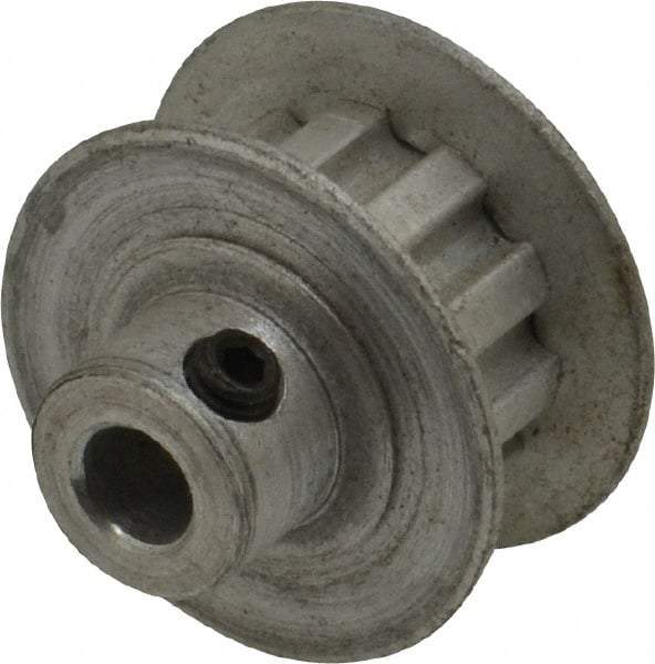 Power Drive - 10 Tooth, 3/16" Inside x 0.617" Outside Diam, Hub & Flange Timing Belt Pulley - 1/4" Belt Width, 0.637" Pitch Diam, 0.438" Face Width, Aluminum - Top Tool & Supply