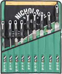 Nicholson - 9 Piece American Pattern File Set - 6", 8", 10", 12" Long, Bastard Coarseness, Set Includes Flat, Half Round, Mill, Round, Slim Taper - Top Tool & Supply