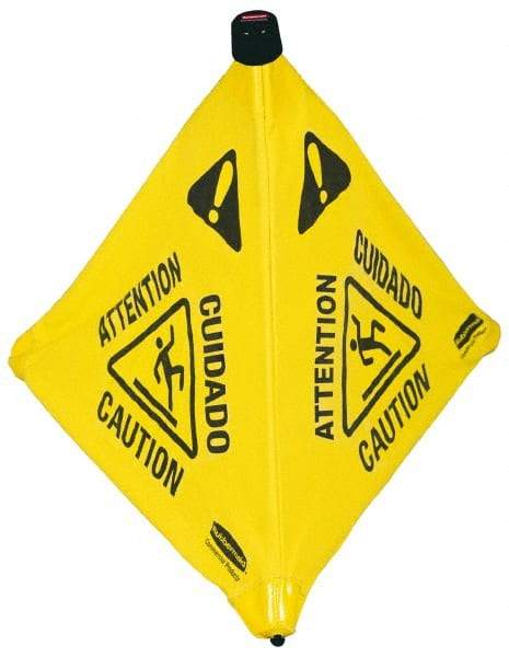 Rubbermaid - Caution, 21" Wide x 20" High, Plastic Floor Sign - POP-UP, Black on Yellow, For Accident Prevention - Top Tool & Supply