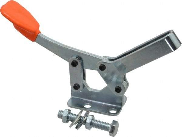 Lapeer - 400 Lb Holding Capacity, Horizontal Handle, Manual Hold Down Toggle Clamp - 85° Handle Movement, 95° Bar Opening, U-Bar, Flanged Base, Carbon Steel - Top Tool & Supply